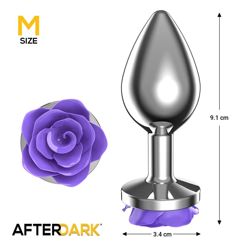 Plug Anal De Metal Con Rosa Púrpura En La Base Talla M