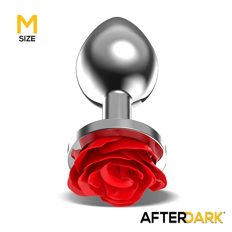Plug Anal De Metal Con Rosa Roja En La Base Talla M