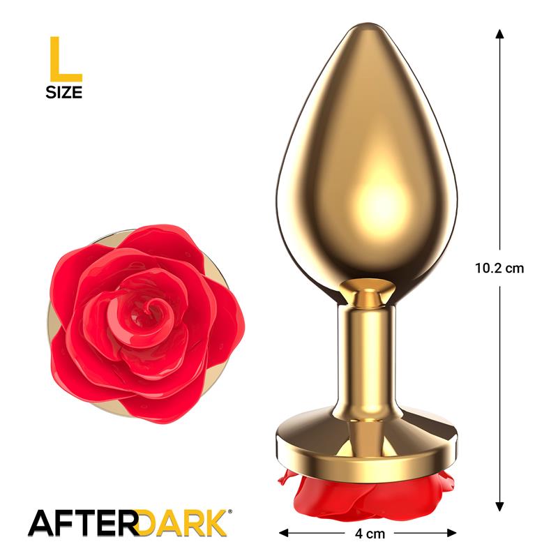 Plug Anal De Metal Dorado Con Rosa Roja En La Base Talla L