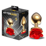 Plug Anal De Metal Dorado Con Rosa Roja En La Base Talla S