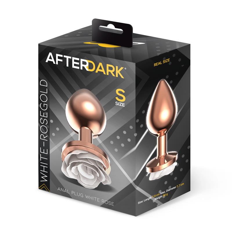 Plug Anal De Metal Oro Rosa Con Rosa Blanca En La Base Talla S