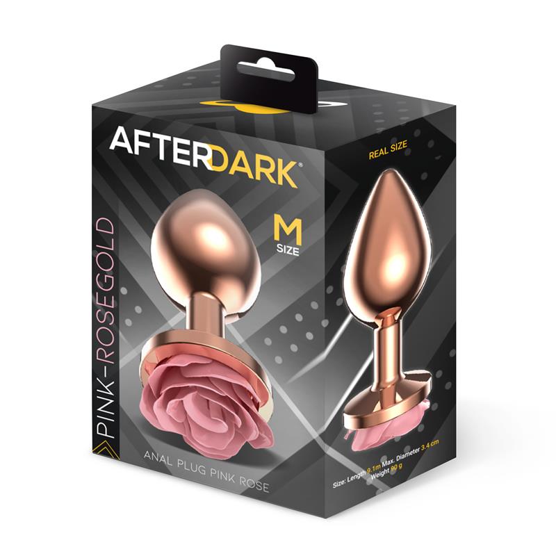 Plug Anal De Metal Oro Rosa Con Rosa Rosa En La Base Talla M