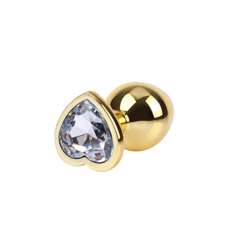 Clear Heart Plug Anal Dorado Con Joya Talla M