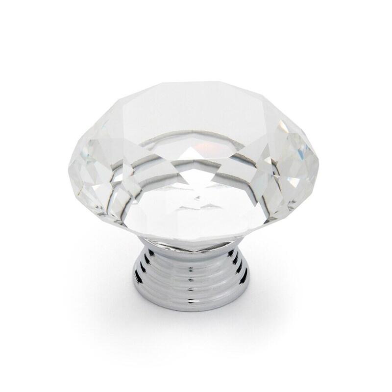 Pomo Para Mueble, Modelo 964, De Zamak Y Cristal Con Cromo Brillo Y Transparente, Ø40 Mm, Blíster 4 Uds