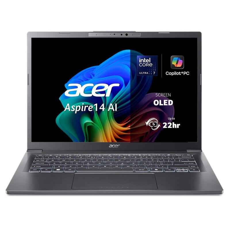 Portátil Acer Aspire 14 Ai Copilot+ Pc, Intel Core Ultra 7 256v, 16gb, 1tb Ssd, 14" Oled, W11 - Gris