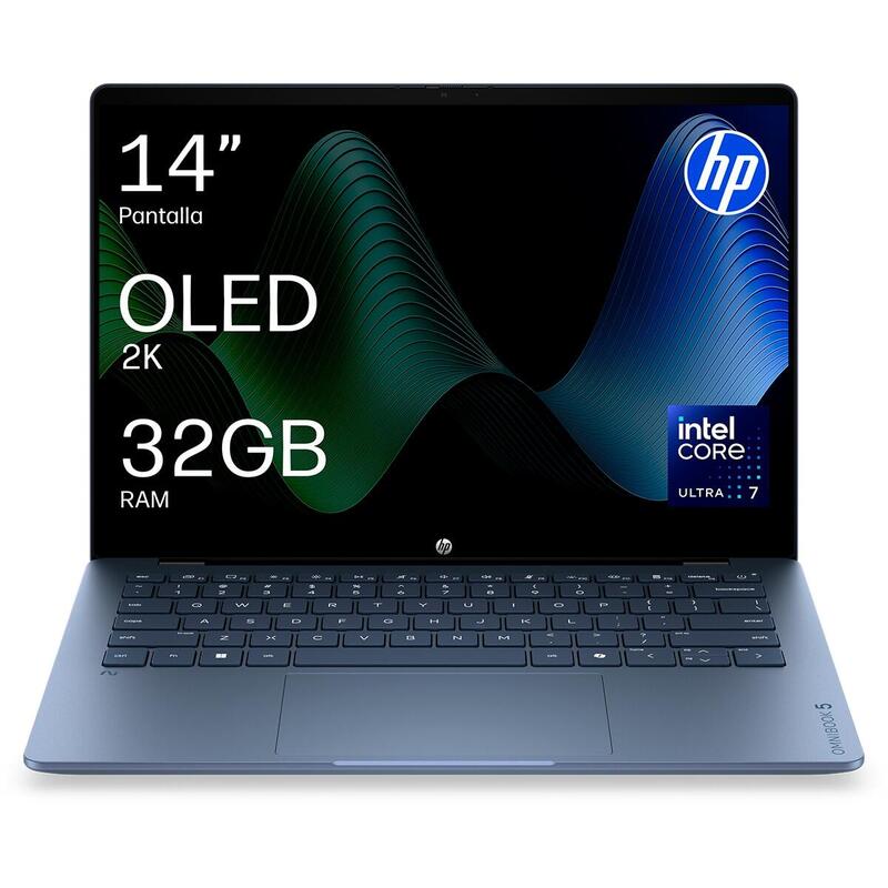 Portátil Hp Omnibook 5 14-Hh0001ns, Copilot+Pc, Sin Cargador, Intel Core Ultra 7-355, 32gb, 1tb Ssd, 14" Oled, W11 - Azul