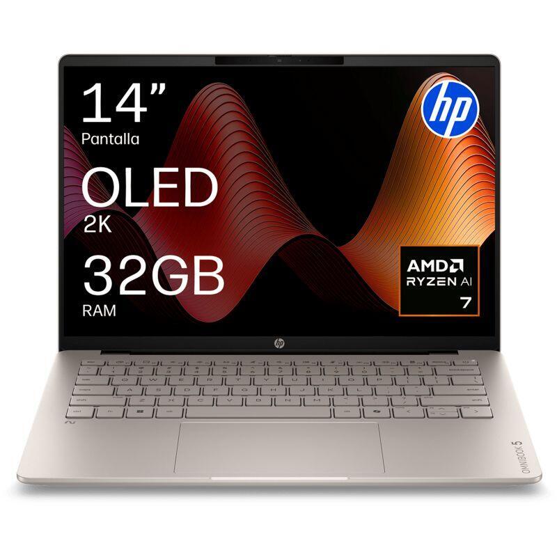 Portátil Hp Omnibook 5 Next Gen Ai 14 Hm0005ns Copilot+Pc 14" 2k Amd Ryzen Ai 7 445 50 Tops 32gb Ram 1tb Ssd Radeon 840m W11h Sin Cargador