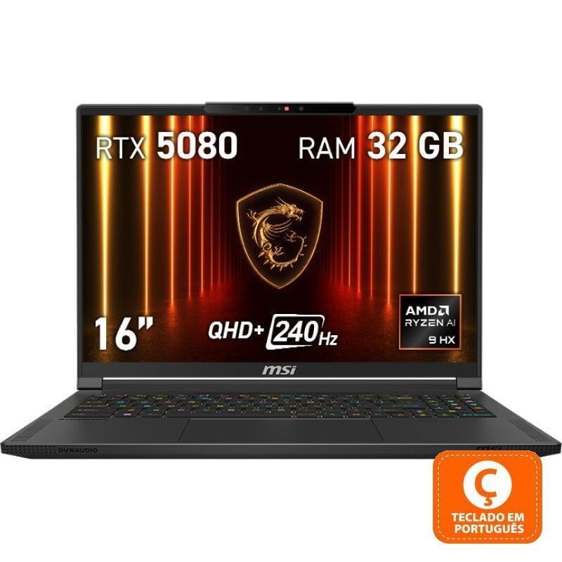 Portátil Msi Stealth A16 Ai+ A3xwig-210xpt Amd Ryzen Ai 9 Hx 370 32gb 1tb Ssd Rtx5080 16" (Pt) Teclado Portugues