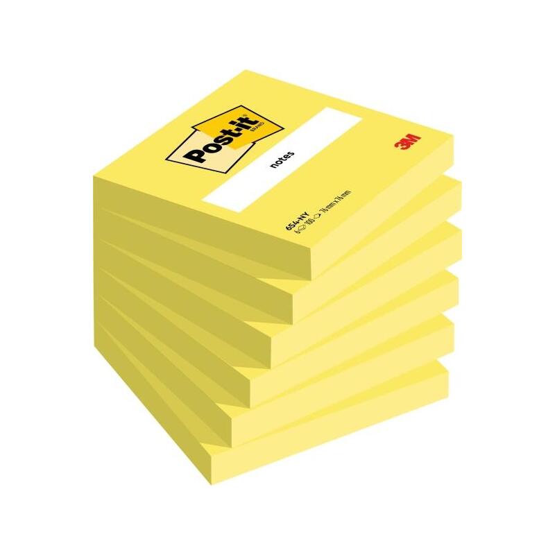 Post-It Pack De 6 Blocs De 100 Notas Adhesivas Reposicionables - Forma Cuadrada - 76x76mm - Amarillo Claro