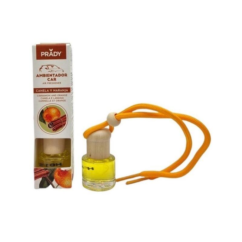 Prady Ambientador Coche Canela Y Naranja - Frasco De Cristal 6 Ml Y Cuerda Para Espejo Retrovisor