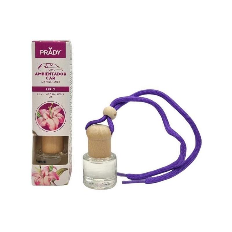 Prady Ambientador Coche Lily - Frasco De Cristal 6 Ml Y Cuerda Para Espejo Retrovisor