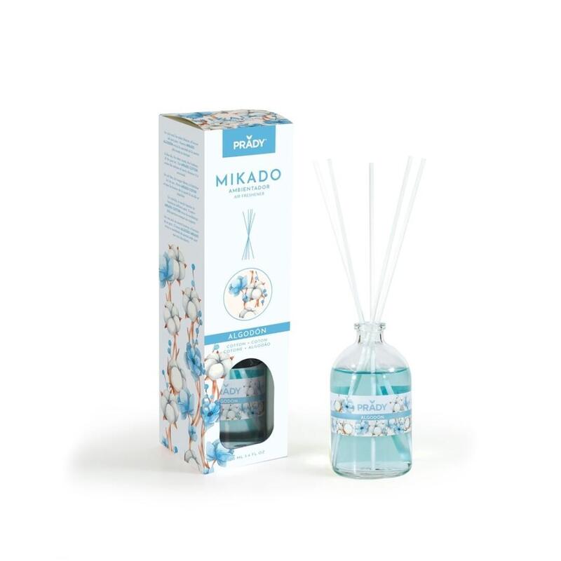 Prady Ambientador Mikado Algodon - Frasco De Cristal 100 Ml Y Varitas Difusoras