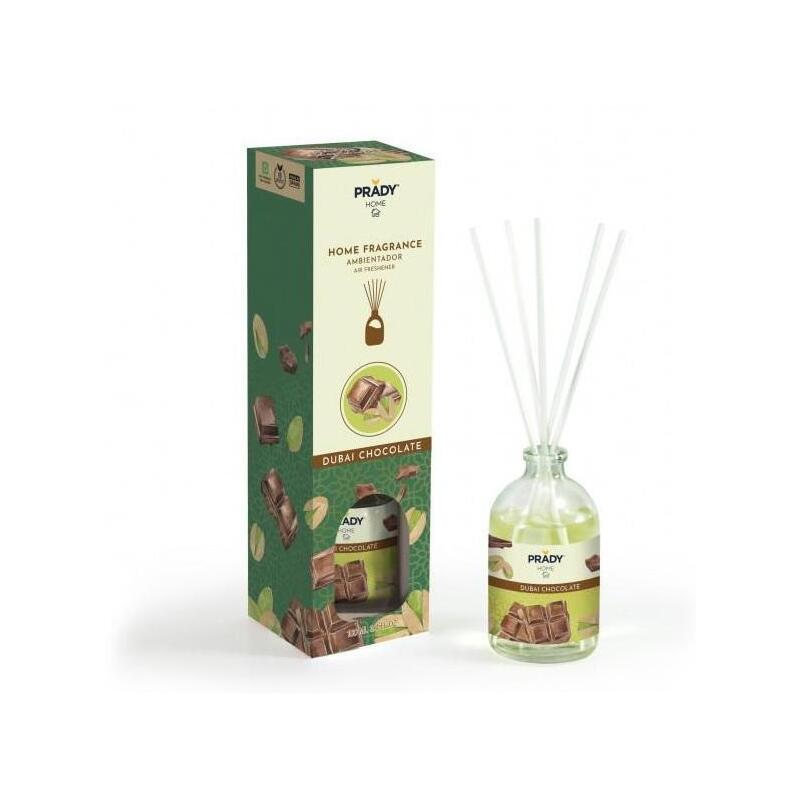 Prady Ambientador Mikado Chocolate De Dubai - Frasco De Cristal 100 Ml Y Varitas Difusoras