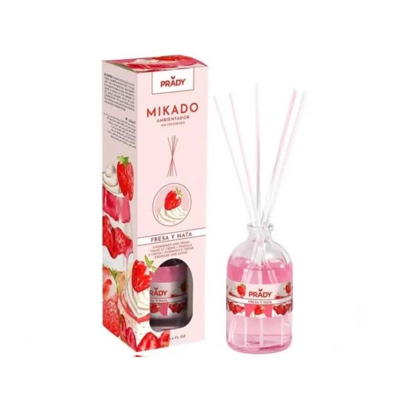 Prady Ambientador Mikado Fresas Y Nata - Frasco De Cristal 100 Ml Y Varitas Difusoras