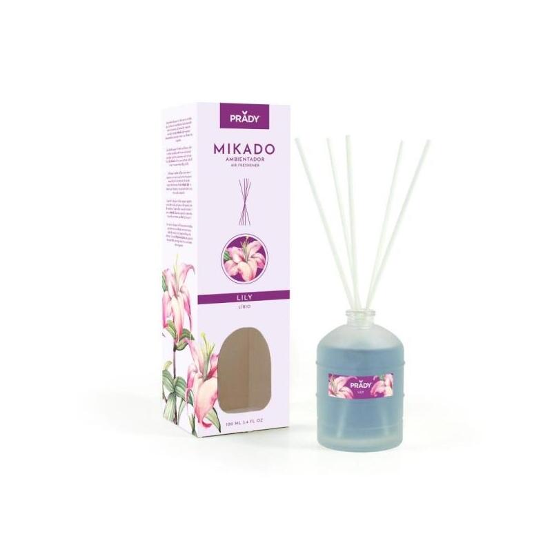Prady Ambientador Mikado Lily - Frasco De Cristal 100 Ml Y Varitas Difusoras