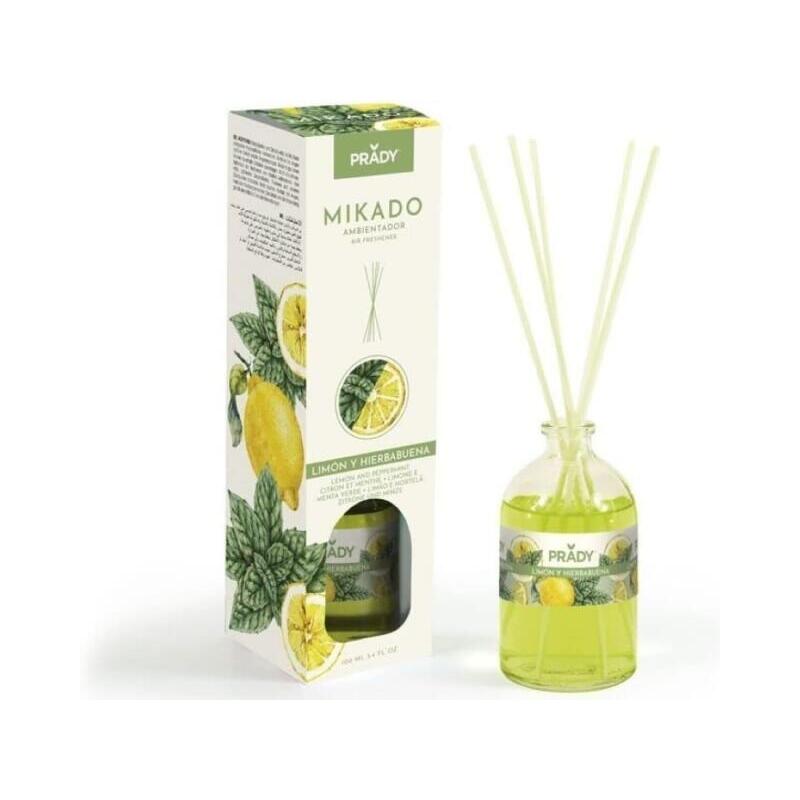 Prady Ambientador Mikado Limon Y Hierbabuena - Frasco De Cristal 100 Ml Y Varitas Difusoras