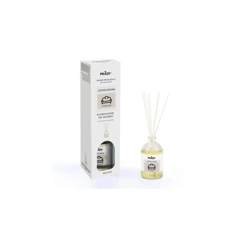 Prady Ambientador Mikado Neutralizador De Olores Para Comedor - Frasco De Cristal 100 Ml Y Varitas Difusoras