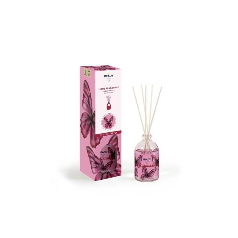 Prady Ambientador Mikado Pink Butterfly - Frasco De Cristal 100 Ml Y Varitas Difusoras