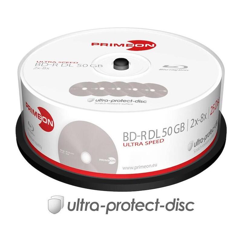 Primeon Bd-R Dl 50gb 2-8x, Ultra Speed, Bobina (25 Discos)
