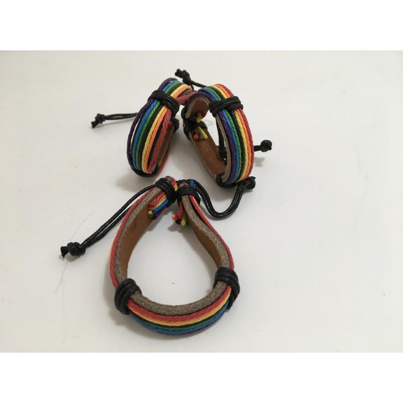 Pride - Pulsera De Cuero Marron Bandera Lgbt