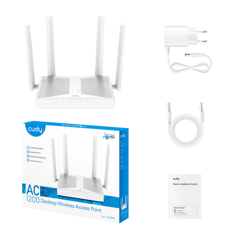 Punto De Acceso Cudy  Gigabit De Escritorio Dual Band Ac1200 - Velocidad Hasta 1000mbps - 1 Puerto - 4 Antenas De 5dbi -