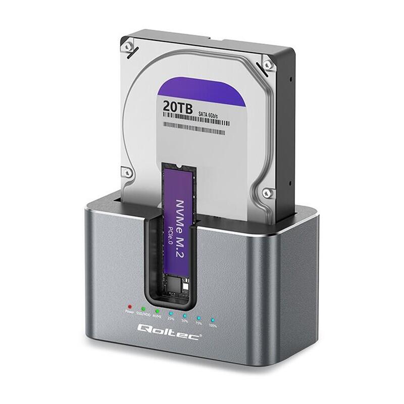 Qoltec 2-In-1 Hdd Ssd Docking Station Sata M.2 Nvme Cloning Usb-C 3.2 Gen 2 10gb S 28tb Aluminium
