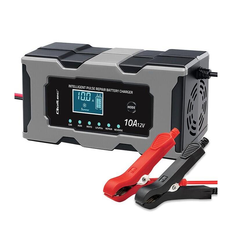 Qoltec 52493 Cargador De 12 V 10 A  Rectificador Con Función De Reparación Para Baterías Agm Gel Lifepo4  Lcd