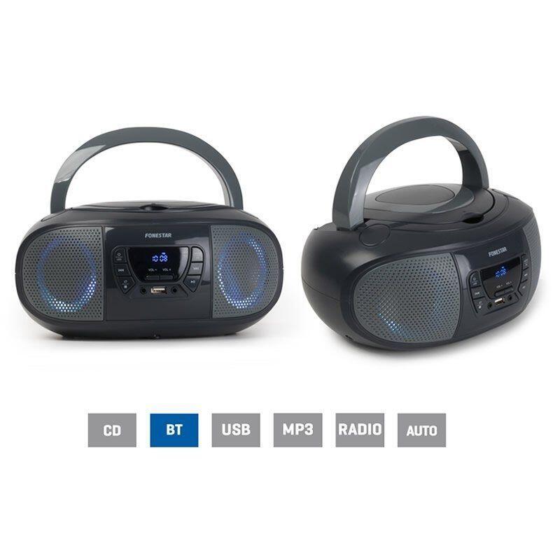 Radio Cd Fonestar Boom-Go-G Gris 4w Rms Bluetooth Fm Usb/Mp3 Aux In Salida Auriculares Efectos Luminosos