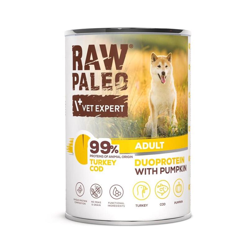 Raw Paleo Duoprotein Turkey & Cod Adult - Comida Húmeda Para Perros - 400g
