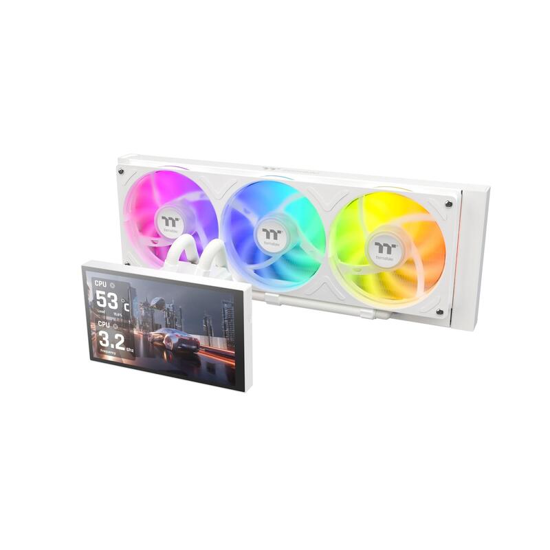 Refrigeración Líquida Cpu Thermaltake St360 Ultra Argb Sync  Tubos Laterales   Aio 360 Mm Con Pantalla Ips Magnética De 7 Ventilador Argb De Marco Único  Intel Lga1851/1700 Y Amd Am5/Am4  Blanco