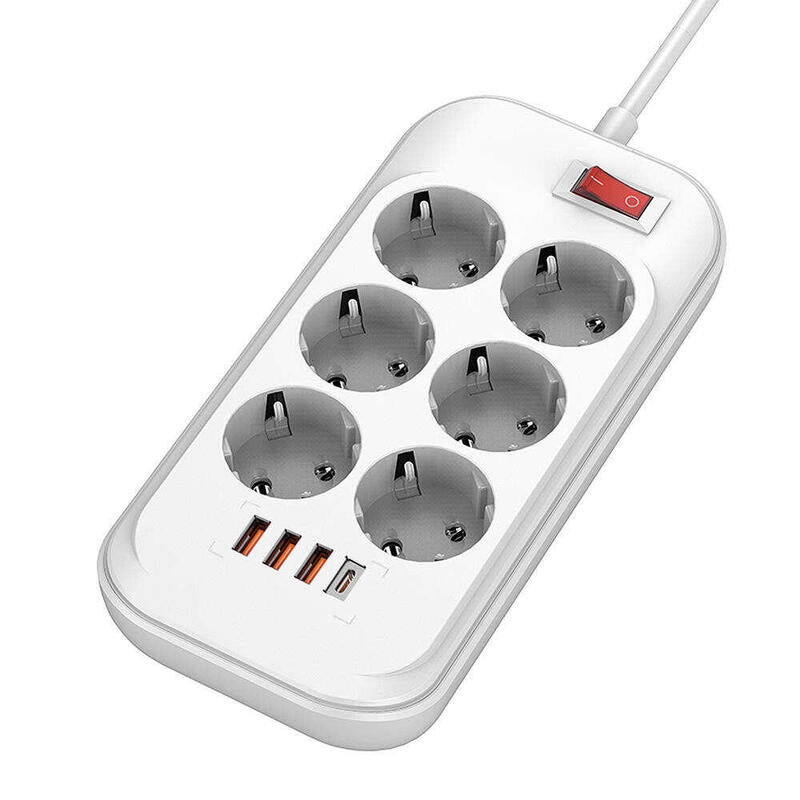 Regleta Colorway Cw-Che64pdw Toma De Corriente: 6 Enchufes Eu 3xusb-A 1xusb-C Blanco 2m
