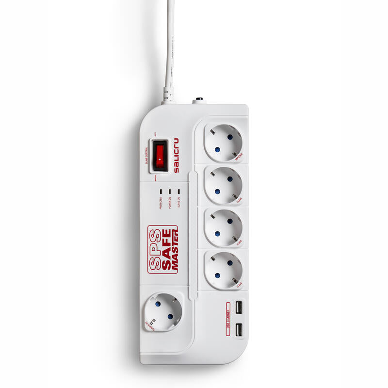 Regleta Con Interruptor Salicru Safe Master 5 Tomas De Corriente 1 Master 2 Usb Cable 1.8m Blanca