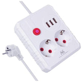 Regleta De Alimentación 2 Tomas Mce387 En 3xusb, 110-240v Ac 50/60hz, 2.1a Max 2500w, 1.5m, Blanca