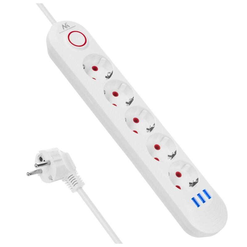 Regleta De Alimentación 5 Tomas Mce395 En 3xusb, 110-240v Ac 50/60hz, 2,1a Max 2500w, Blanca