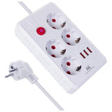 Regleta De Enchufes Maclean, Cable Alargador De 4 Tomas + 3xusb, 110-240 V Ca 50/60 Hz, 2,1 A Máx. 2500 W, 3 M, Blanco, Mce393 W