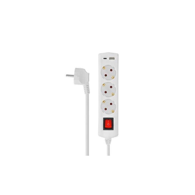Regleta Elbat Base Multiple 3 Tomas Con Interruptor + Usb + Tipo C - Blanco