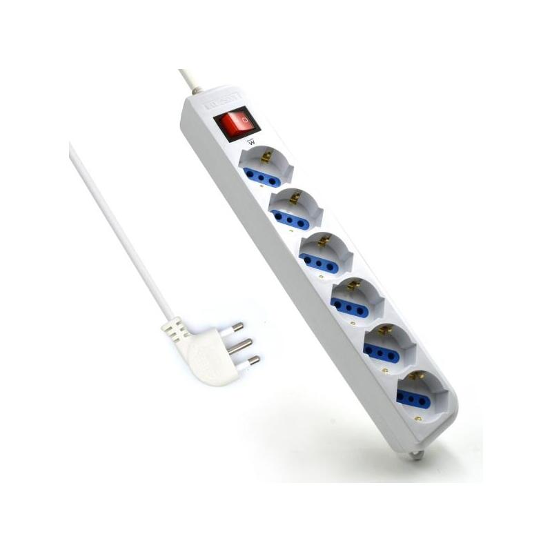 Ewent Regleta Con 6 Tomas Tipo L/F (Schuko) De 10/16a - Interruptor On/Off - Proteccion Contra Sobretensiones -