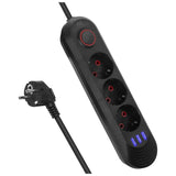 Regleta Maclean, Cable Alargador De 3 Enchufes + 3 Usb, 110-240 V Ca 50/60 Hz, 2,1 A Máx. 2500 W, 1,5 M, Negra, Mce394 B