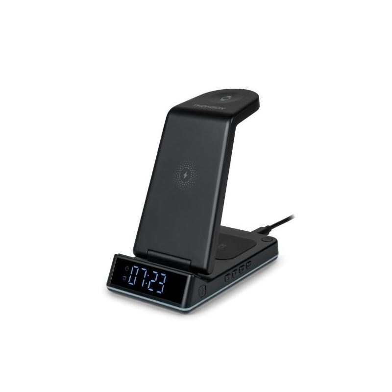 Reloj Despertador Thomson Cl750is Estacion De Carga Por Induccion 4 En 1 Luz Nocturna - Compatible Con Android -