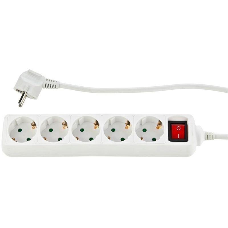 Rev Socket Line 5-Fold 3,0 M With Switch   White