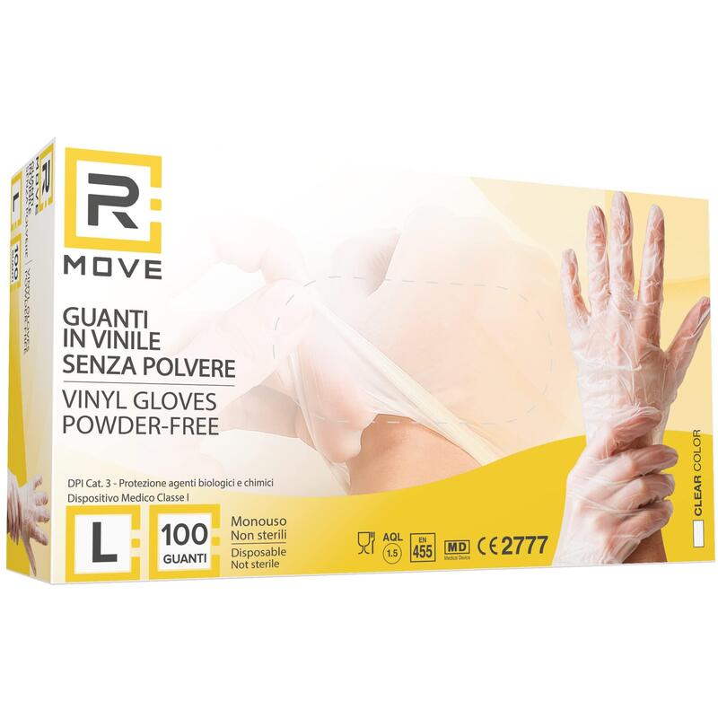Rmove 1conf. Da 100pz Tg.L - Guanti Vinyl Clear Uso Medico Senza Polvere