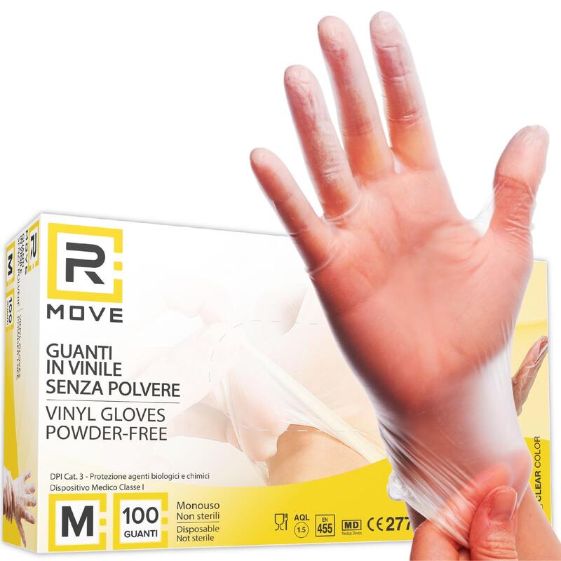 Rmove 1conf. Da 100pz Tg.M- Guanti Vinyl Clear Uso Medico Senza Polvere