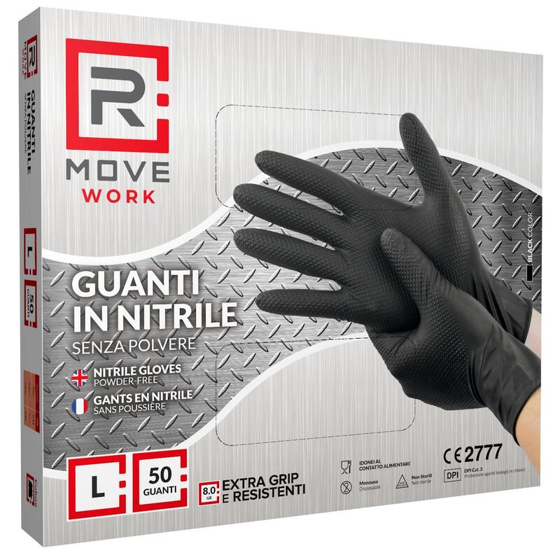 Rmove Guanti Nitrile Nero Lavoro Sp Fg 8.0g 1cnf/50pz Tg L