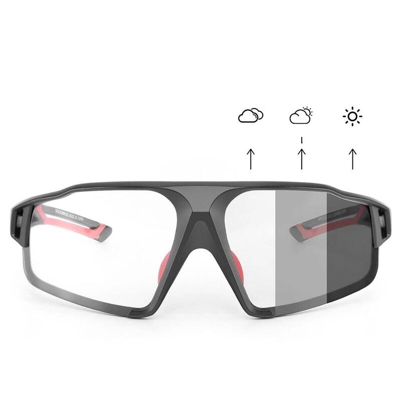 Rockbros Sp216bk Uv400 Photochromic Cycling Glasses, Black And Red
