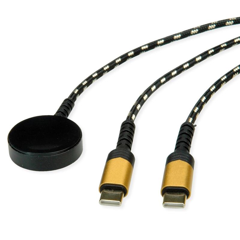 Roline Usb Split-Ladecable, Bis 60w + Ladepad (Bis 15w), Fr Apple-Gerte, Typ C - C, Schwarz   Gold, 1,2 M