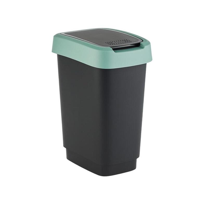 Rotho Cubo Oscilante Twist 10 L, Color Negro Y Verde