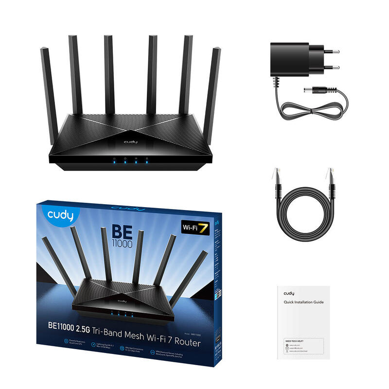 Router Cudy Wr11000 Inalámbrico 2.5 Gigabit Ethernet Tribanda (2.4 Ghz / 5 Ghz / 6 Ghz) Negro
