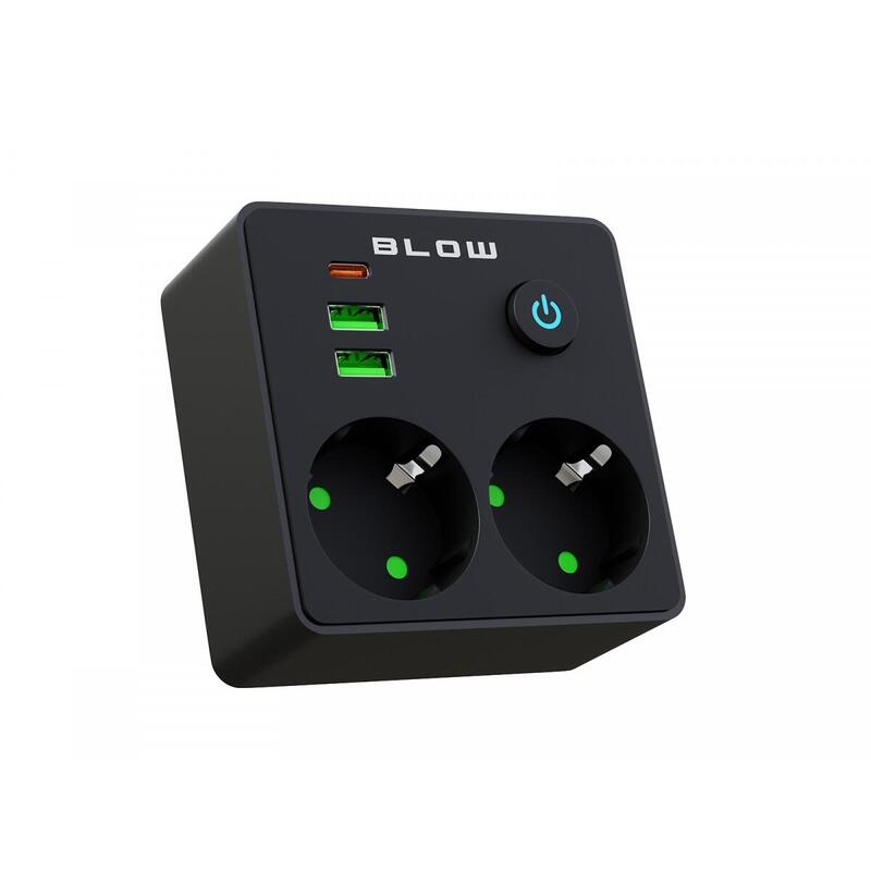 Rozgaleznik R-20 Pr 2-Gniazda + 2usb + Usb-C Czarny