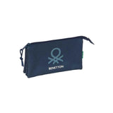 Safta Benetton Basics Antracita Portatodo - 3 Compartimentos Con Cremalleras - Bolsillo Interior - 0.6l - 220x30x120mm