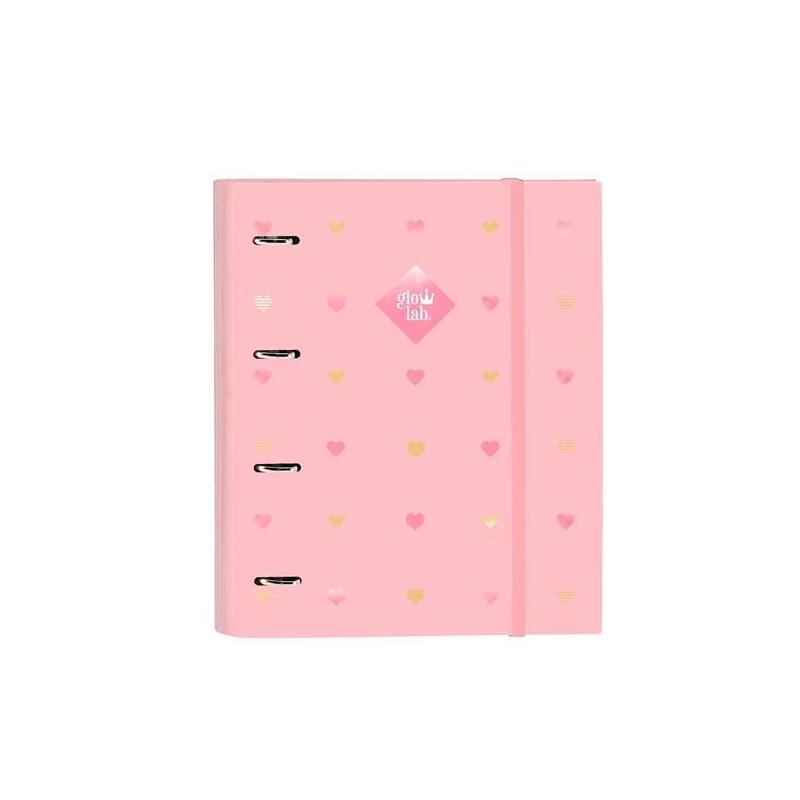 Safta Carpeta De Anillas 4x35mm C/Recambio 100h A4 T/Duras Cierre C/Goma Glowlab "Hearts"